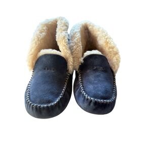 UGG Alena Navy Blue Suede Shearling Lined Moccasin Slippers 1004806 Womens 7